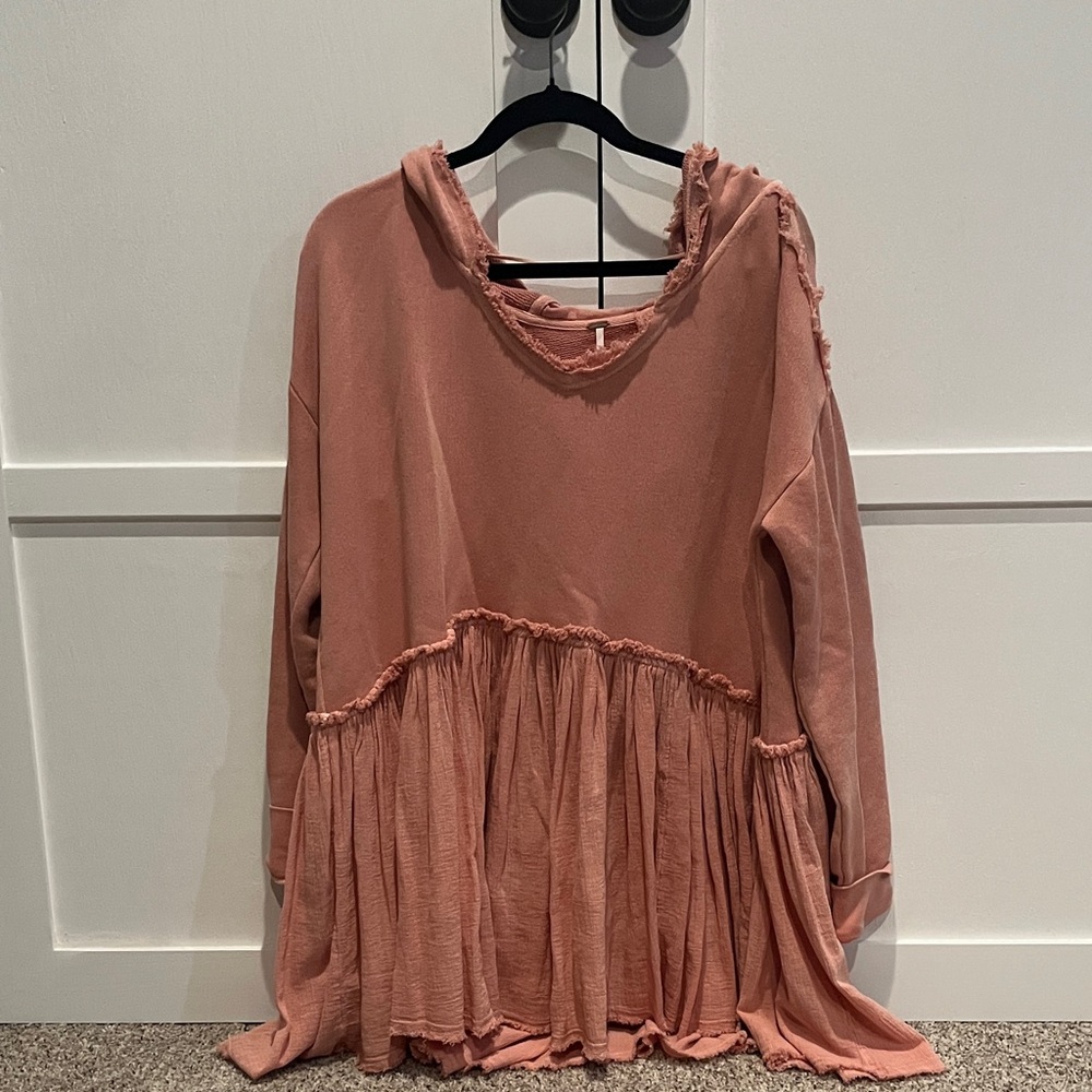 Free People Pink Frayed Hem Tunic